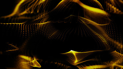 Abstract background with gold particles and luxurious sparkling wave particle.