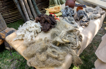 Sheep wool in different colors on the table
