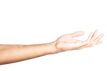 Hand open and ready to help or receive. Gesture isolated on white background with clipping path.