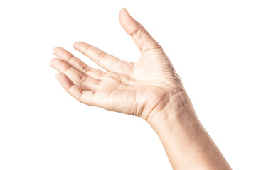 Hand open and ready to help or receive. Gesture isolated on white background with clipping path.