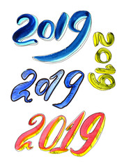 Obraz premium watercolor lettering text 2019 colorful twenty nineteen brush