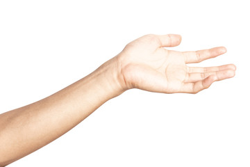 Hand open and ready to help or receive. Gesture isolated on white background with clipping path.
