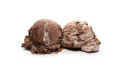 Chocolate ice cream balls isolated on white background