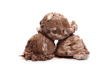 Chocolate ice cream balls isolated on white background