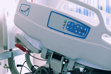 hospital bed. Detail of Electric Patient bed in the hospital room.