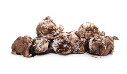 Chocolate and vanilla ice cream balls isolated on white background