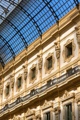 MILAN, ITALY - SEPTEMBER 28, 2018: Gallery Vittorio Emanuele II, luxury shopping mall. It was designed and built by architect Giuseppe Mengoni between 1865 and 1867