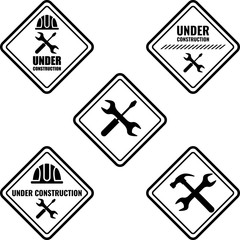 Warning sign under construction. Vector Logo concept.