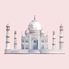 The Taj Mahal in Agra, India watercolor illustration