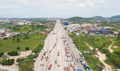 Aerial view of highway to industrial estate ,transportation and shipping concept