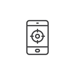 gps navigator mobile app outline icon. linear style sign for mobile concept and web design. Tablet with track location simple line vector icon. Symbol, logo illustration. Pixel perfect vector graphics