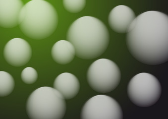 Balloons, bubbles and balls, blurry on green background, vector illustration