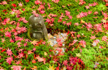 京都　圓光寺　十牛之庭のお地蔵様と紅葉