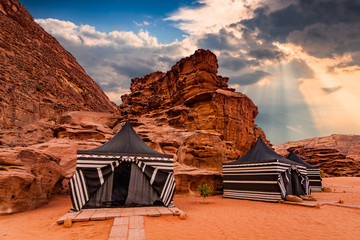 Tourist tents in Wadi Rum dessert. Jordan.