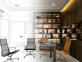 sketch design of interior conference room, 3d rendering