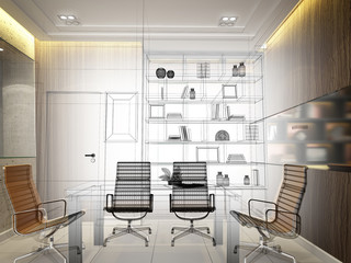 sketch design of interior conference room, 3d rendering