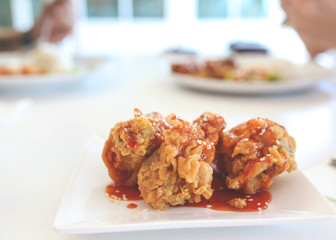 Fried chicken wing with garlic sauce in Korean style 