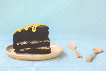 Chocolate chiffon cake on table, Piece of Delectable Chocolate Layer Cake