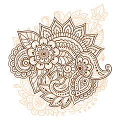 Mehndi flower pattern for Henna drawing and tattoo. Decoration in ethnic oriental, Indian style.