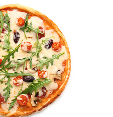 Delicious pizza on white background