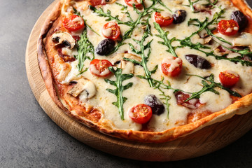 Delicious pizza on table, closeup