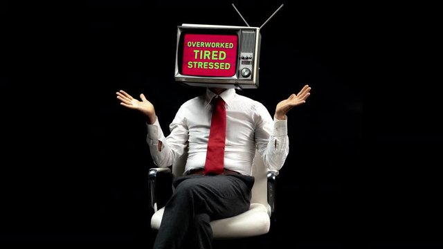 tv head man stressed overworked worker