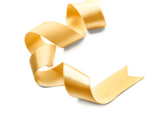 Beautiful golden ribbon on white background
