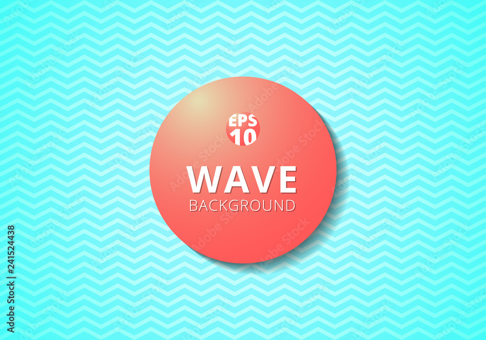 Poster wave blue lines pattern background and red 3d label circle.