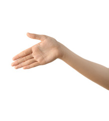 Female hand on white background