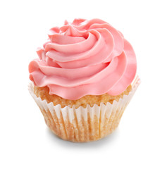 Tasty cupcake on white background