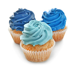 Colorful cupcakes on white background