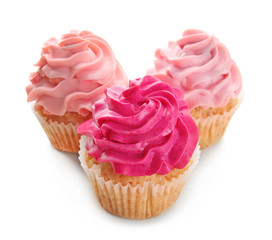 Colorful cupcakes on white background