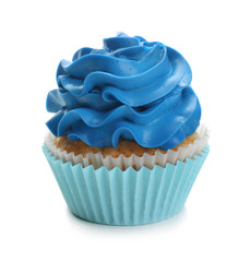 Tasty cupcake on white background