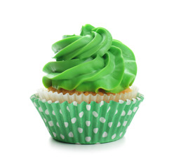 Tasty cupcake on white background