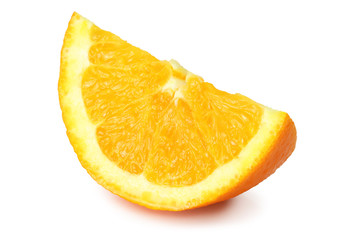A piece of orange (Citrus) isolated on white background, including clipping path without shade. Germany