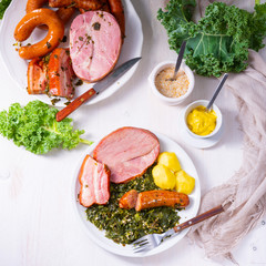 a delicious genuine oldenburger kale with peeked pinkel sausage