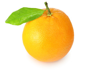 An orange (Citrus) with leaf isolated on white background, including clipping path without shade. Germany