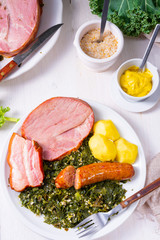 a delicious genuine oldenburger kale with peeked pinkel sausage