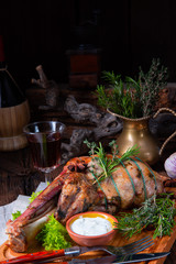 grilled lamb shoulder with rosemary braised in the oven