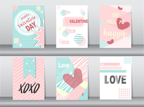 Set of Valentine's day card on retro pattern design,love,cute vector,Vector illustrations
