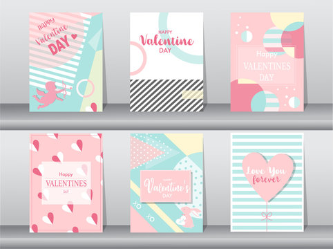 Set of Valentine's day card on retro pattern design,love,cute vector,Vector illustrations
