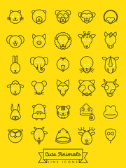 Cute animal faces line icon vector illustration
