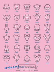 Cross-eyed animal faces line icon vector illustration