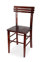 Studio Shot Of Brown Wooden Chair Isolated On White Background