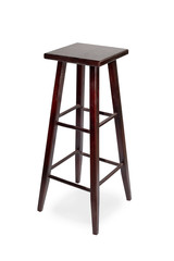 Studio Shot Of Brown Wooden Bar Chair Isolated On White Background