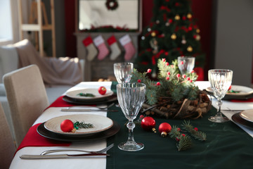 Beautiful table setting for Christmas dinner