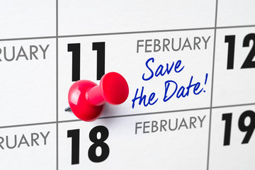 Wall calendar with a red pin - February 11