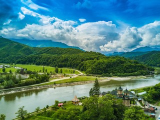 Fototapeta premium landscape with river and bridge