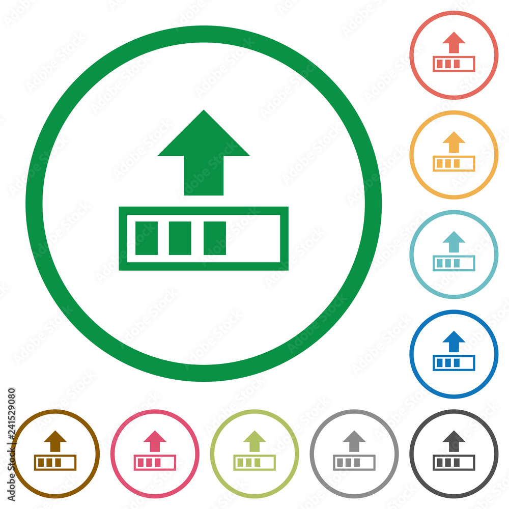 Poster upload in progress flat icons with outlines