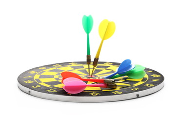 Dartboard, target with darts isolated on white background